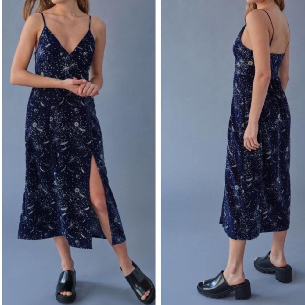 Urban Outfitters Velvet Roof Tops Constellation Midi Dress Blue Size Large